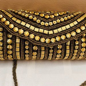 Vintage Ethnic Golden Metal Petals clutch purse